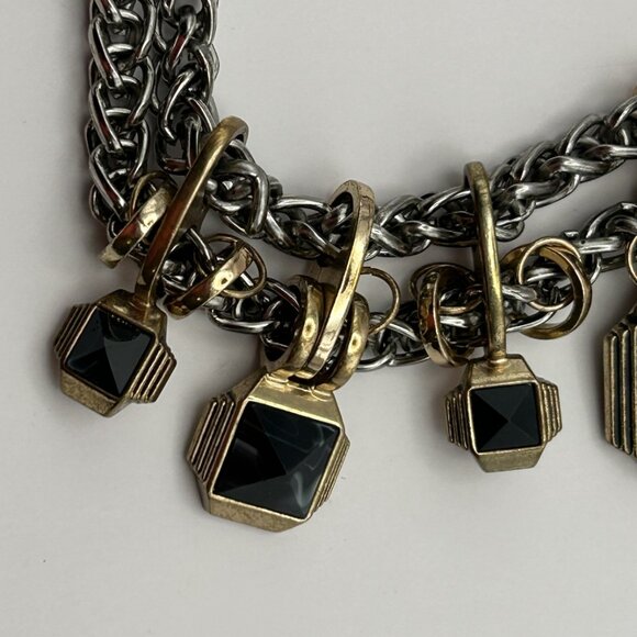 Zara Statement Necklace Silver Gold Tone Chunky Chain Geometric Charms Bold - Picture 6 of 13